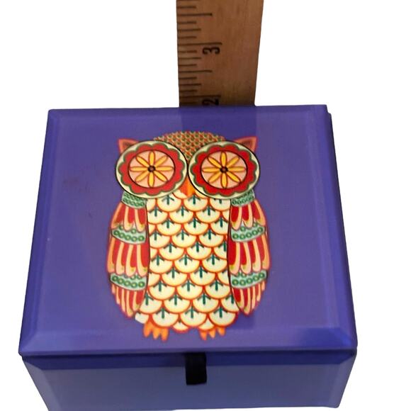 Small Decorative Owl Trinket Box Purple Acrylic Gift Boho 4x4” Storage jewelry - Picture 4 of 7